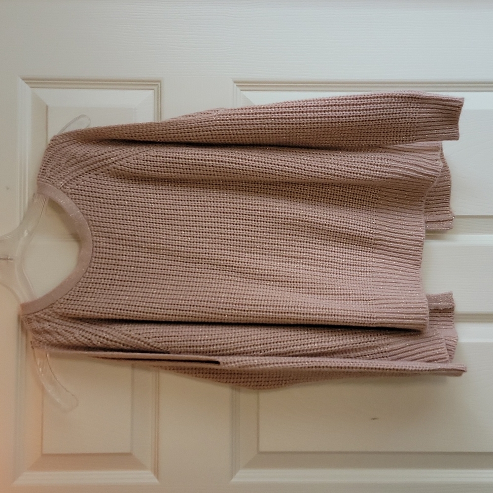Pink and gold knit Size Medium Open Back Sweater with Shoulder Cutout